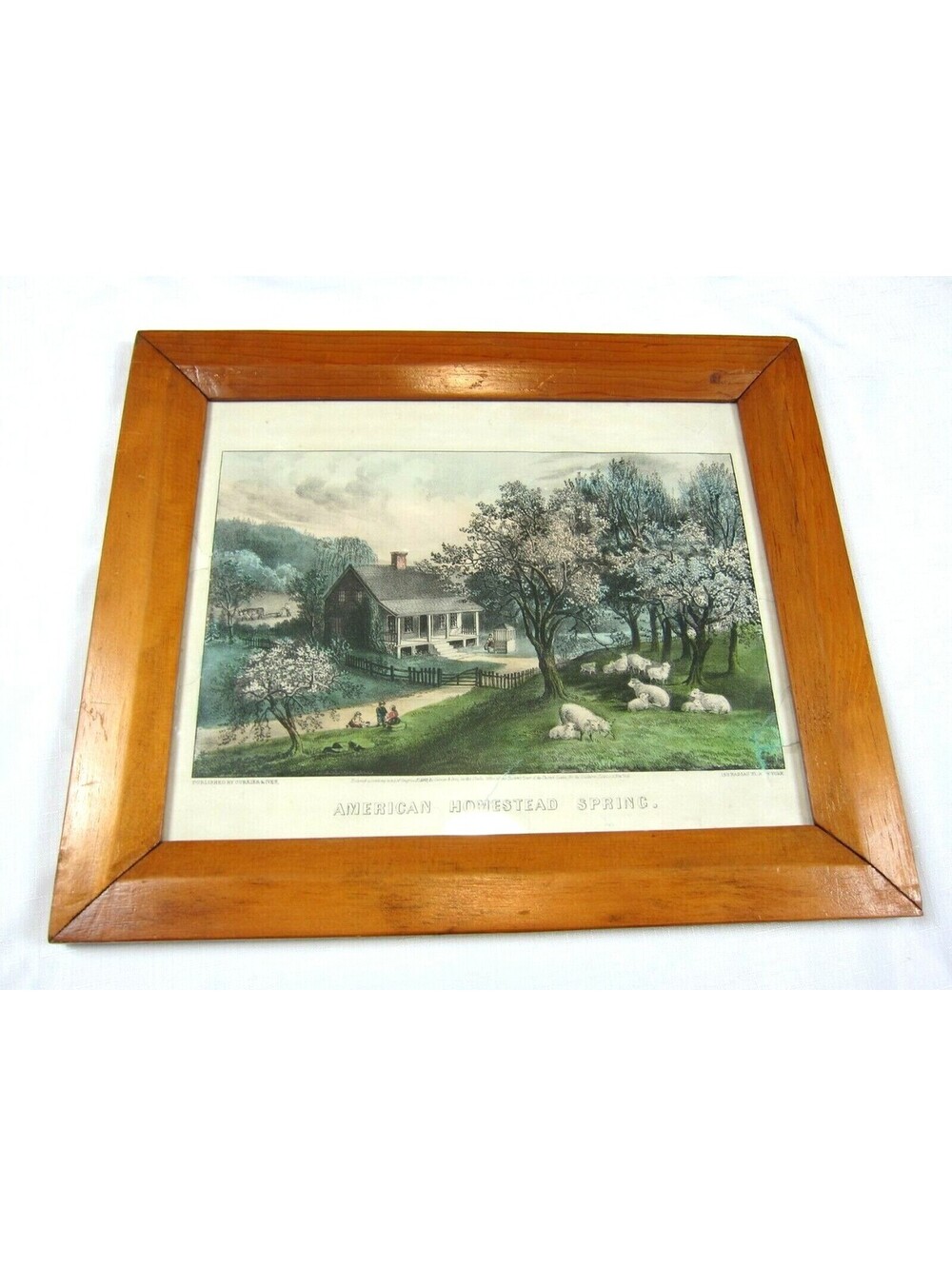 Antique Currier & Ives American Homestead Spring Hand Colored Litho Framed 17x15